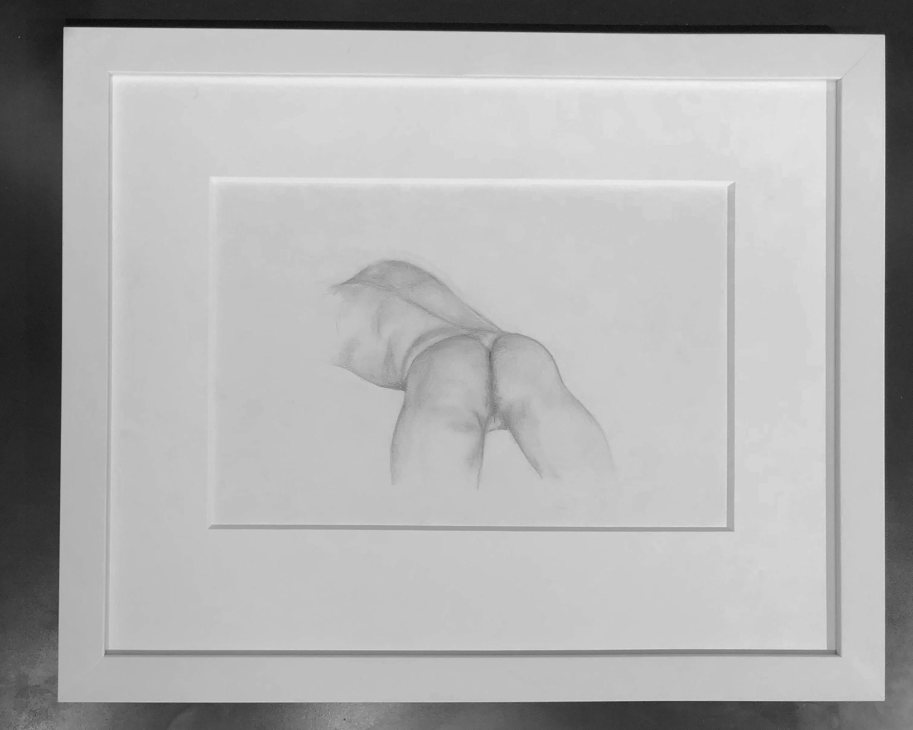 Butt - Original Graphite Drawing, Male Nude Lying Prone, Matted and Framed - Art by Rick Sindt