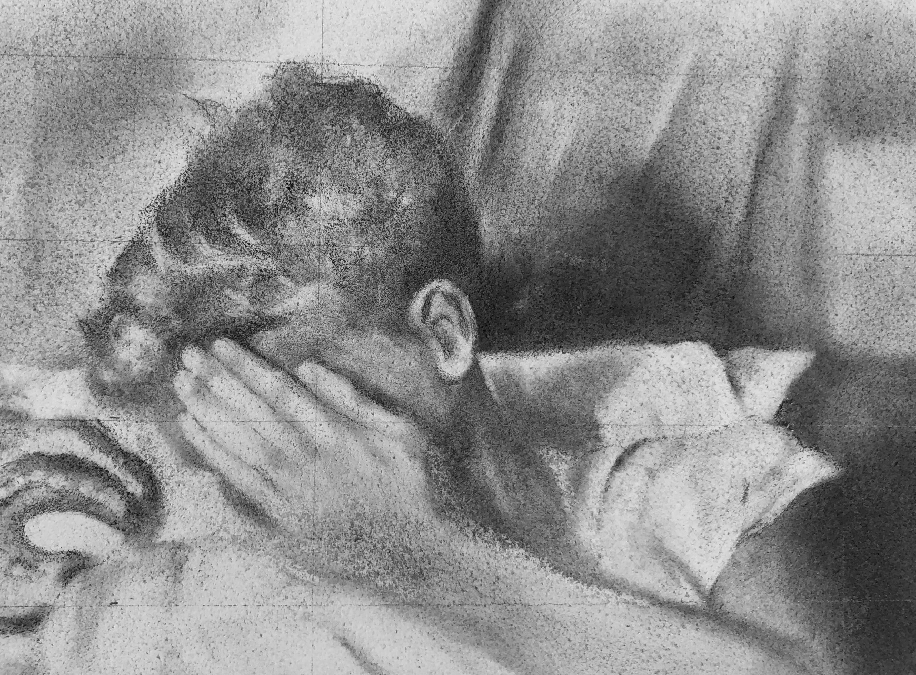 Hesitant - Leichte männliche nackte Figur:: Original Graphit auf Tafelzeichnung – Art von Rick Sindt