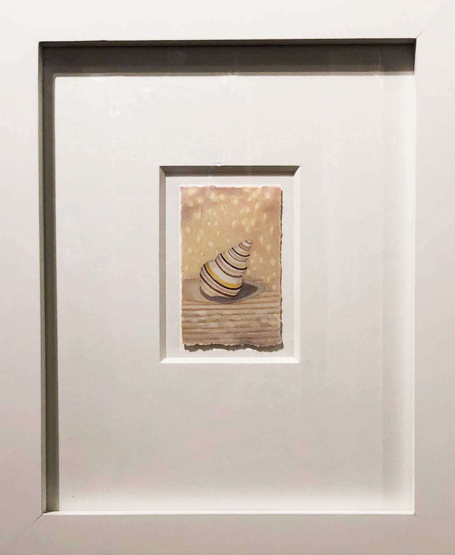 Candy Stripe - Original Painting of a Tiny Red and Yellow Striped Sea Shell - Contemporary Art by Christina Haglid