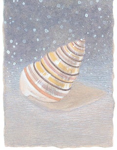 Rainbow Shell - Watercolor of a Tiny Rainbow Colored Shell on a Blue Background