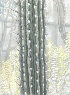 Cactus - Peinture originale à petite échelle sur panneau d'un Cactus Saguaro