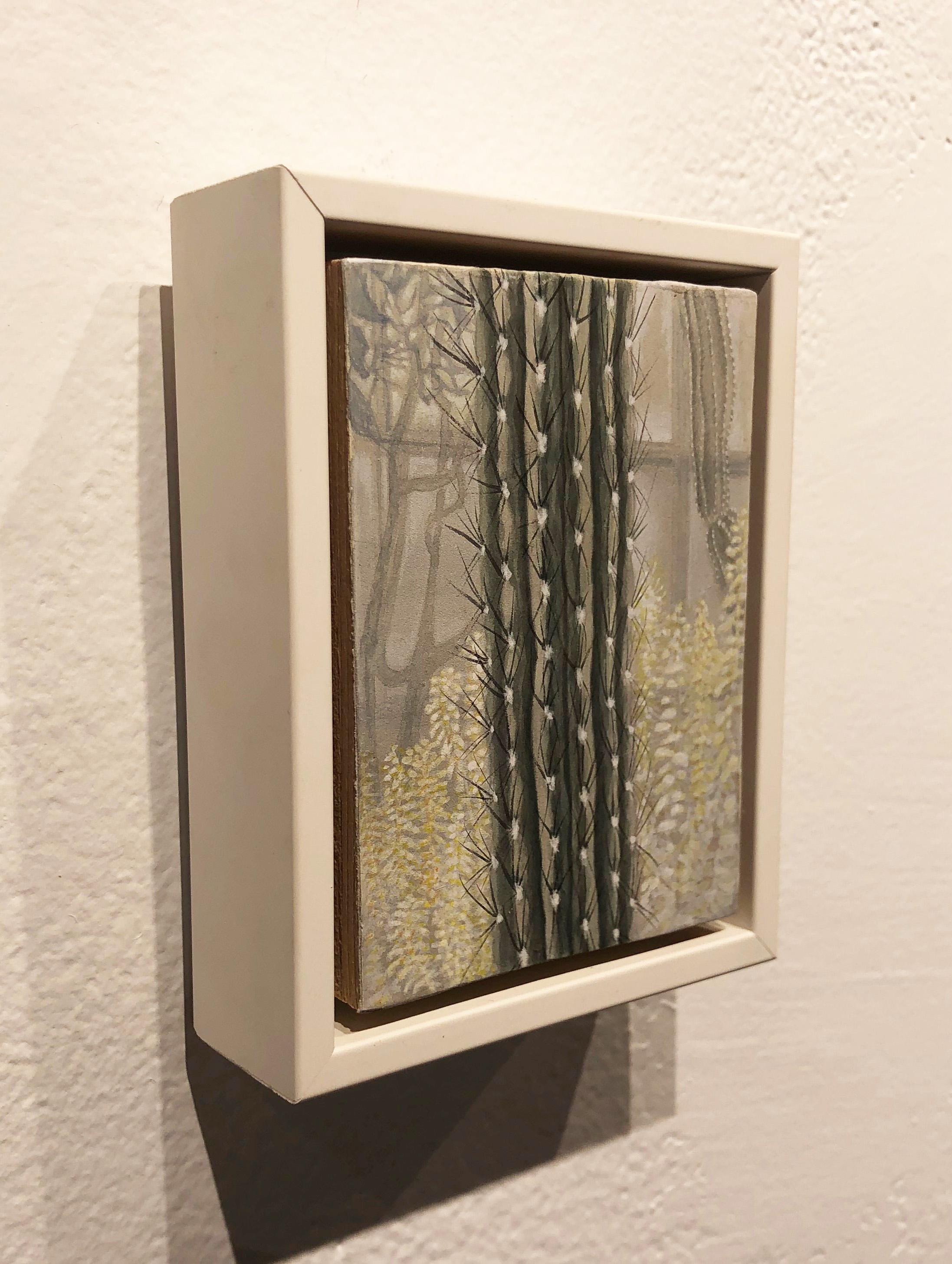 Cactus - Pittura originale su pannello in scala ridotta di un cactus Saguaro - Painting Contemporaneo di Christina Haglid