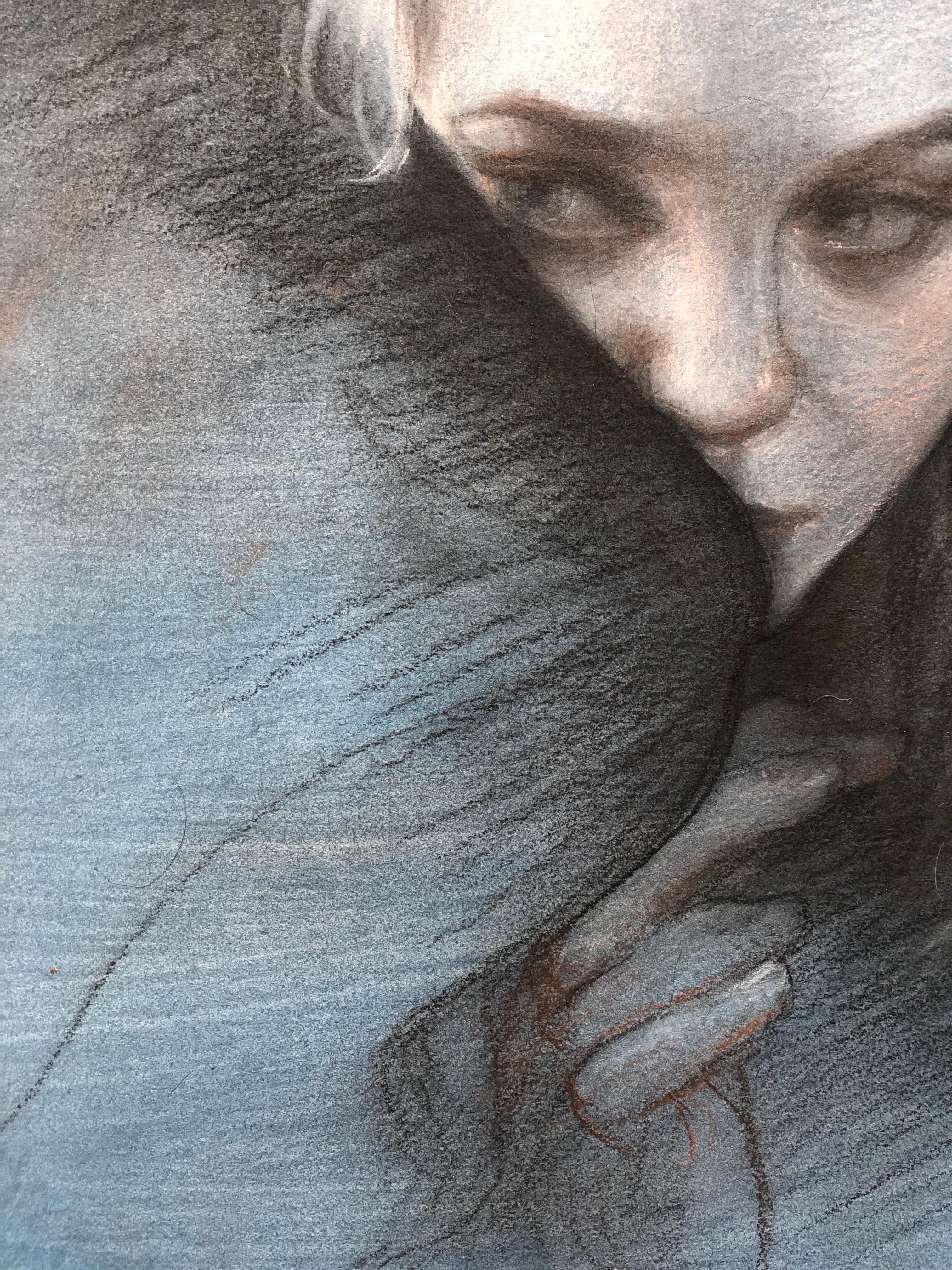 Oculto - Figura femenina embozada Dibujo original al carboncillo sobre papel de Bruno Surdo en venta 3