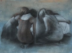 Used Gatherers - Original Charcoal Drawing of Huddled Women on Paper by Bruno Surdo