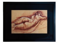 Sleeping Hermaphrodite, Female Nude, Pen Drawing after a Roman Sculpture