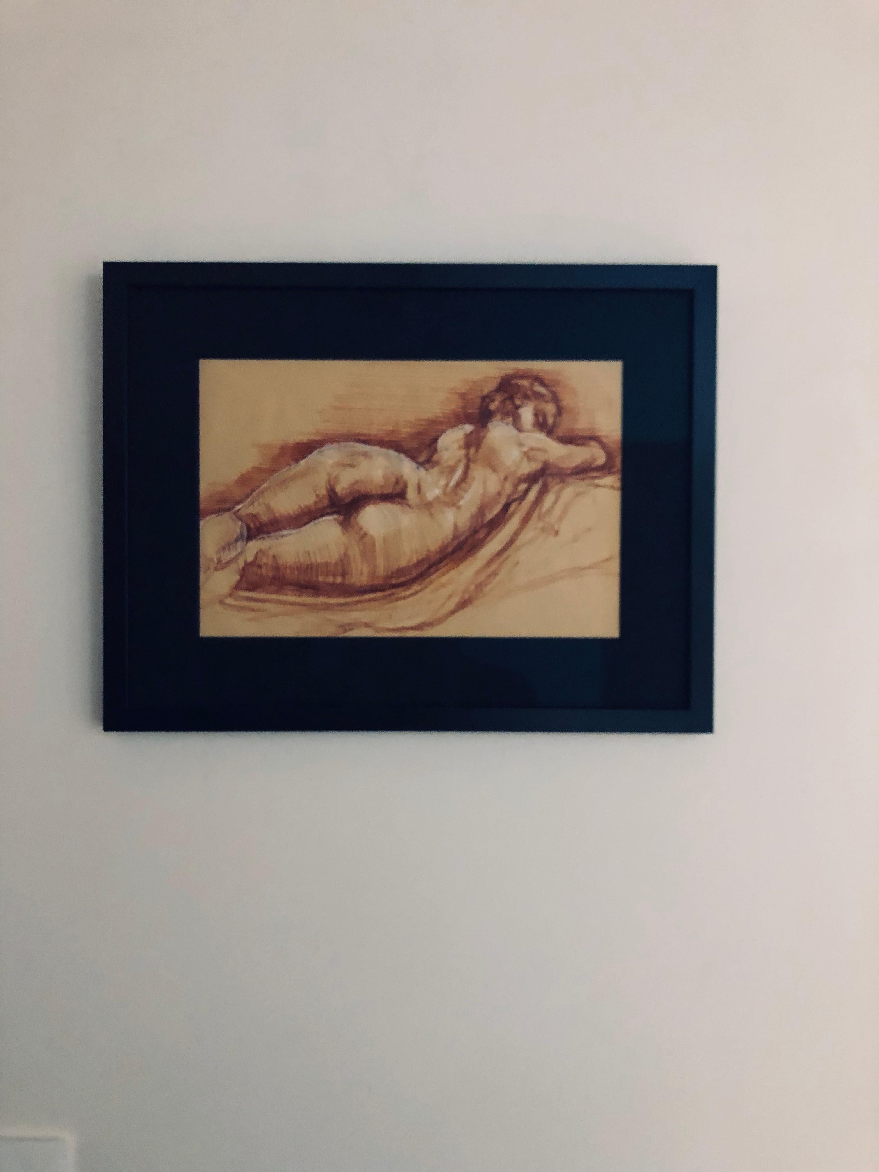 Sleeping Hermaphrodite, Female Nude, Pen Drawing after a Roman Sculpture - Brown Figurative Art by Christopher Ganz
