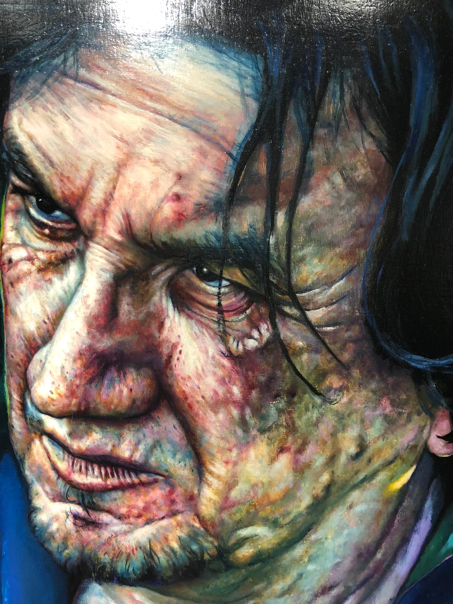 For Your Wisdom, Mephistopheles..., Portrait of Faust, Original Oil on Panel - Painting by Sasha Aleksa Perišić