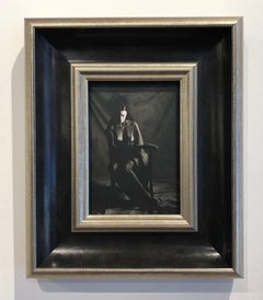 Somber Woman, Nude Female, Seated and Veiled, Black and White Photograph