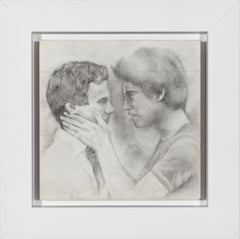 Held - Male Figures Embracing Each Other, Original Graphite on Panel Drawing