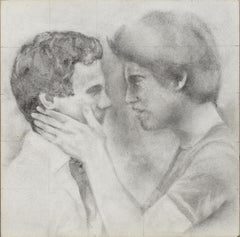 Held - Figures masculines s'embrassant l'une contre l'autre, dessin original en graphite sur panneau