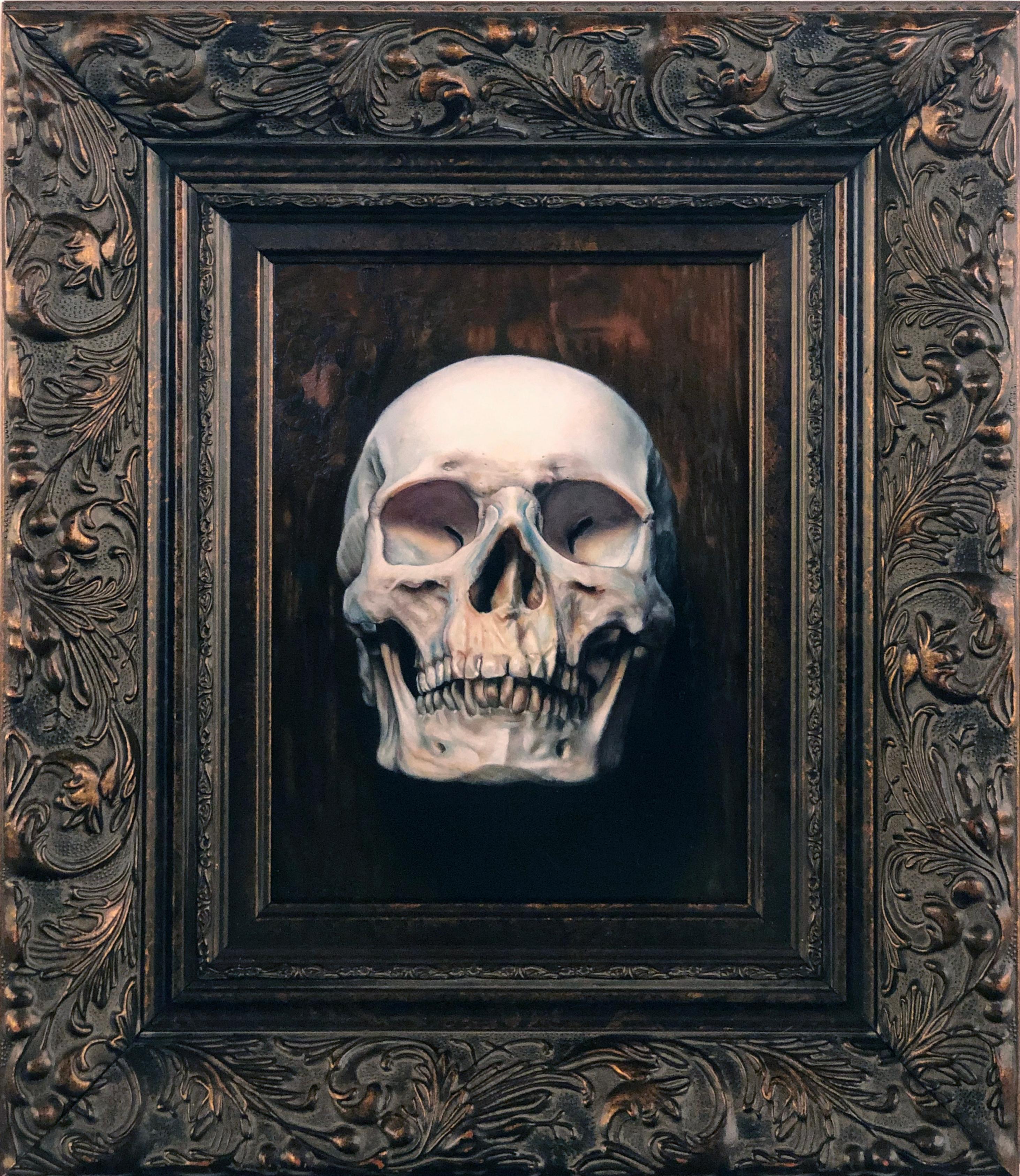 Matthew Cook Figurative Painting - Vanitas - Original Oil Painting of a Human Skull in 17th Century Dutch Style