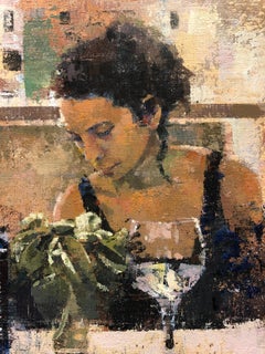 Gin and Tonic, Lone Female Figure Tending Bar, Original Acrylic Painting