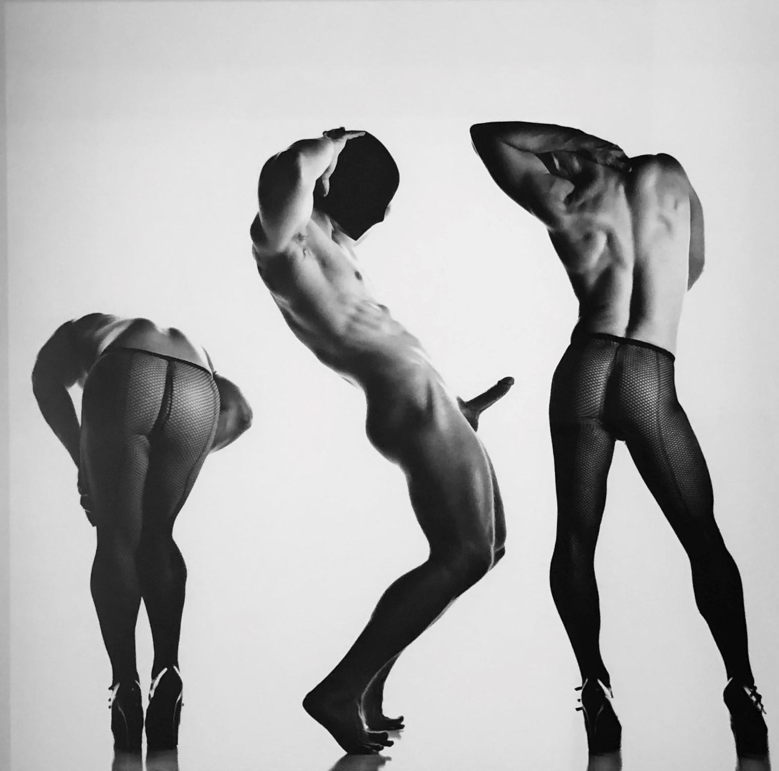 Doug Birkenheuer Black and White Photograph - Sex 3 - Erotic Male Photo, Fishnet Stockings and High Heals, Matted and Framed