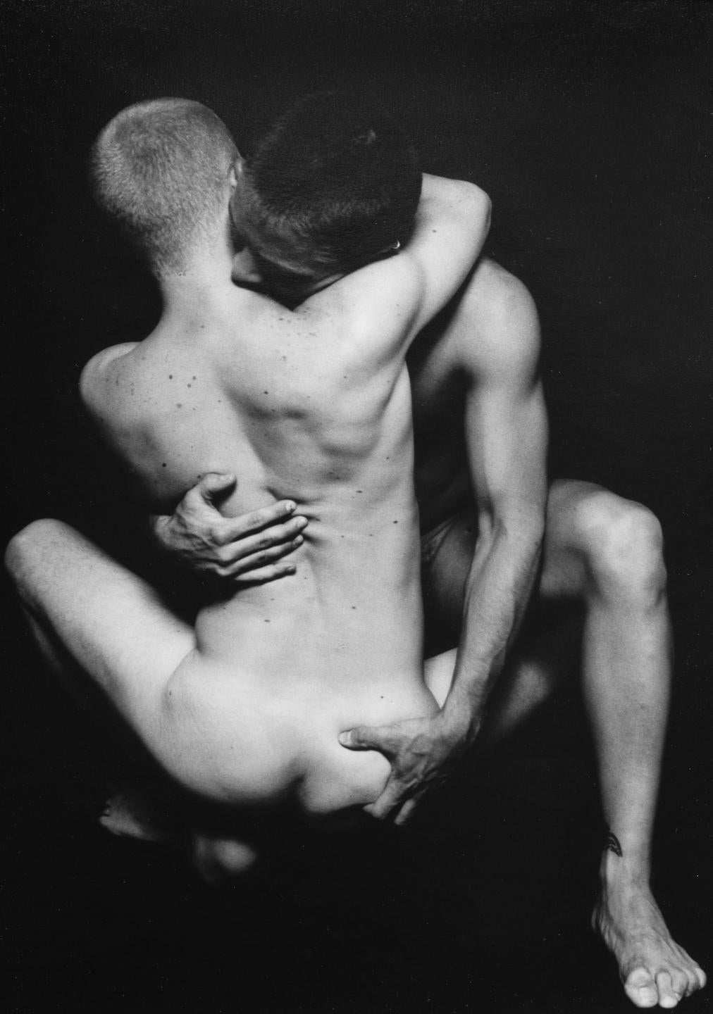 Doug Birkenheuer Nude Photograph - Untitled, Intimate Black and White Photograph of Two Male Nudes Embracing