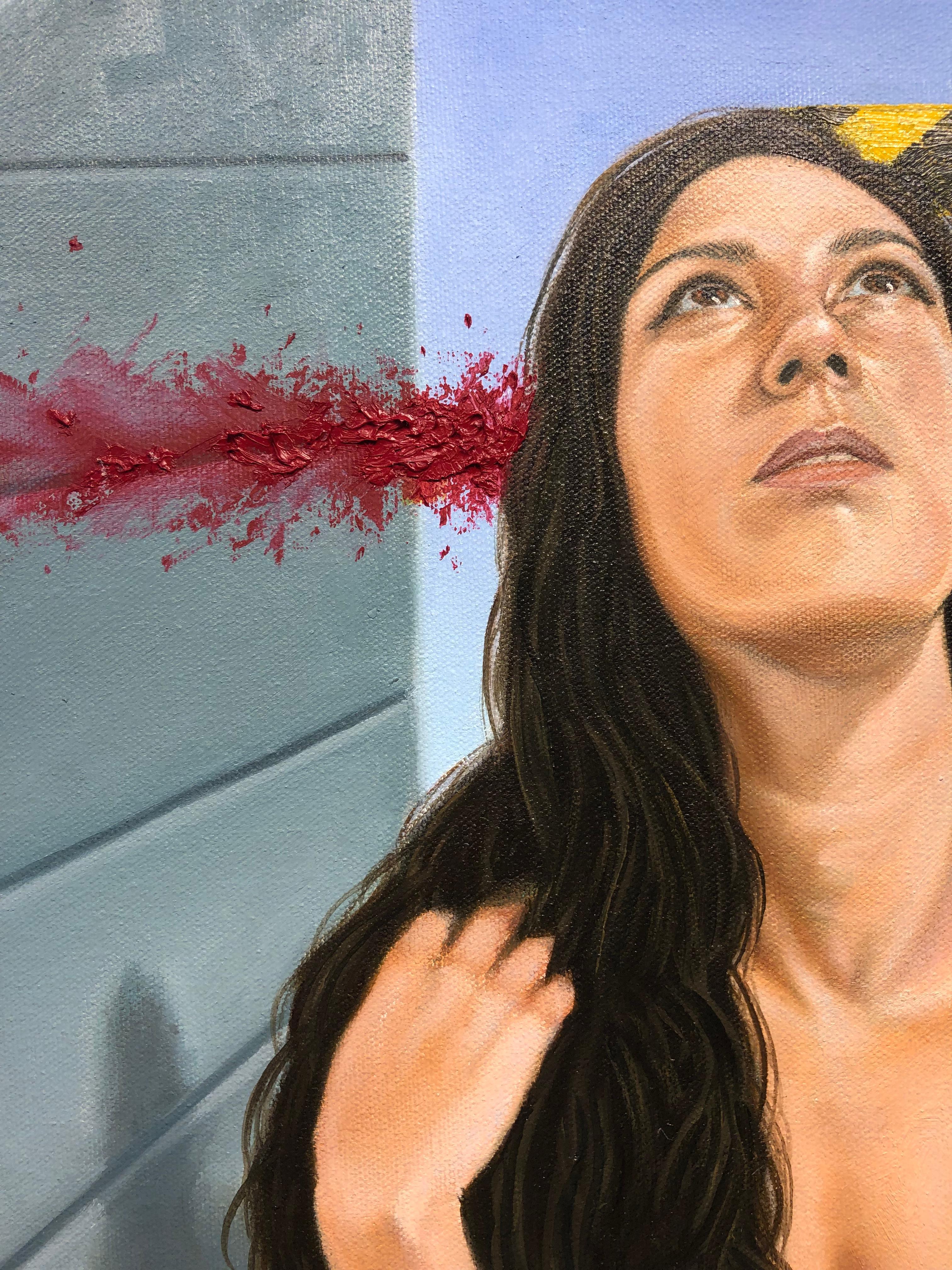 Comfort Zone, Schaukelnde weibliche Figur in Akt, Schaukeln nach oben, Öl auf Leinwand – Painting von Juan Barragán