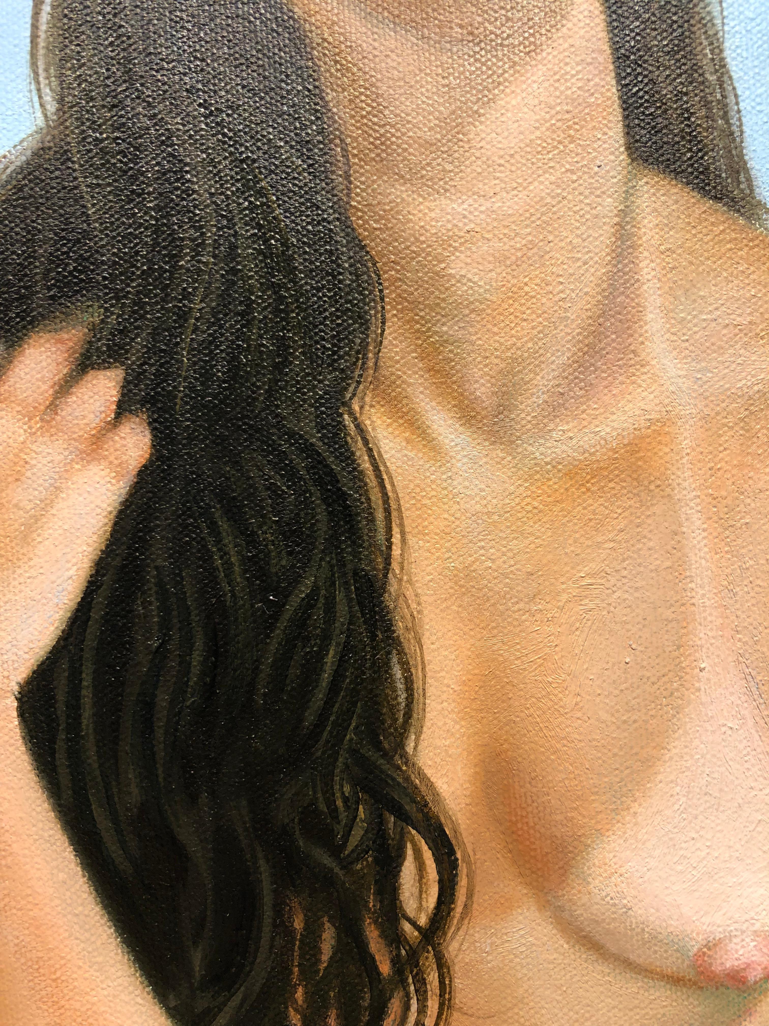 Comfort Zone, Schaukelnde weibliche Figur in Akt, Schaukeln nach oben, Öl auf Leinwand (Zeitgenössisch), Painting, von Juan Barragán