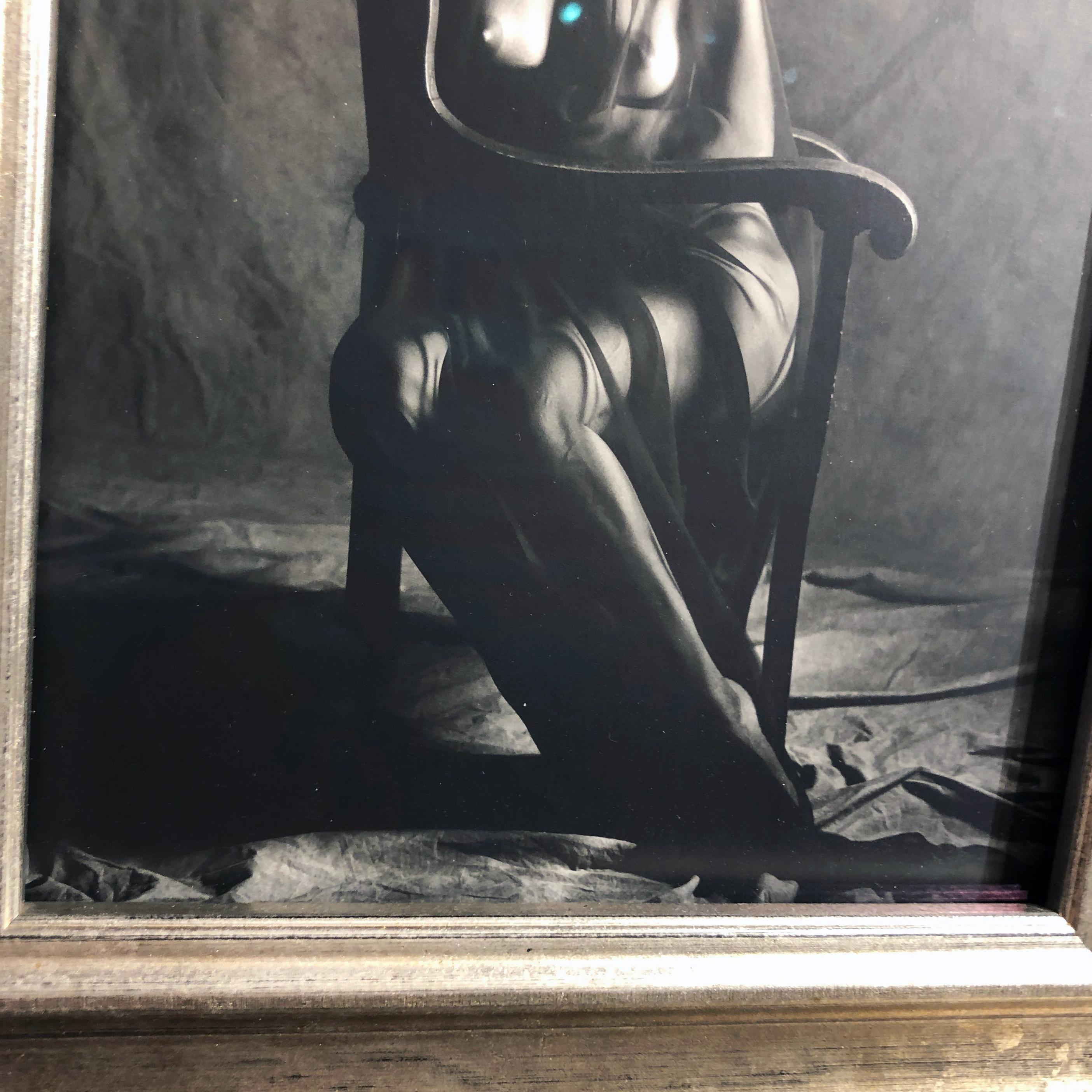 Somber Woman, Nude Female, Seated and Veiled, Black and White Photograph 2