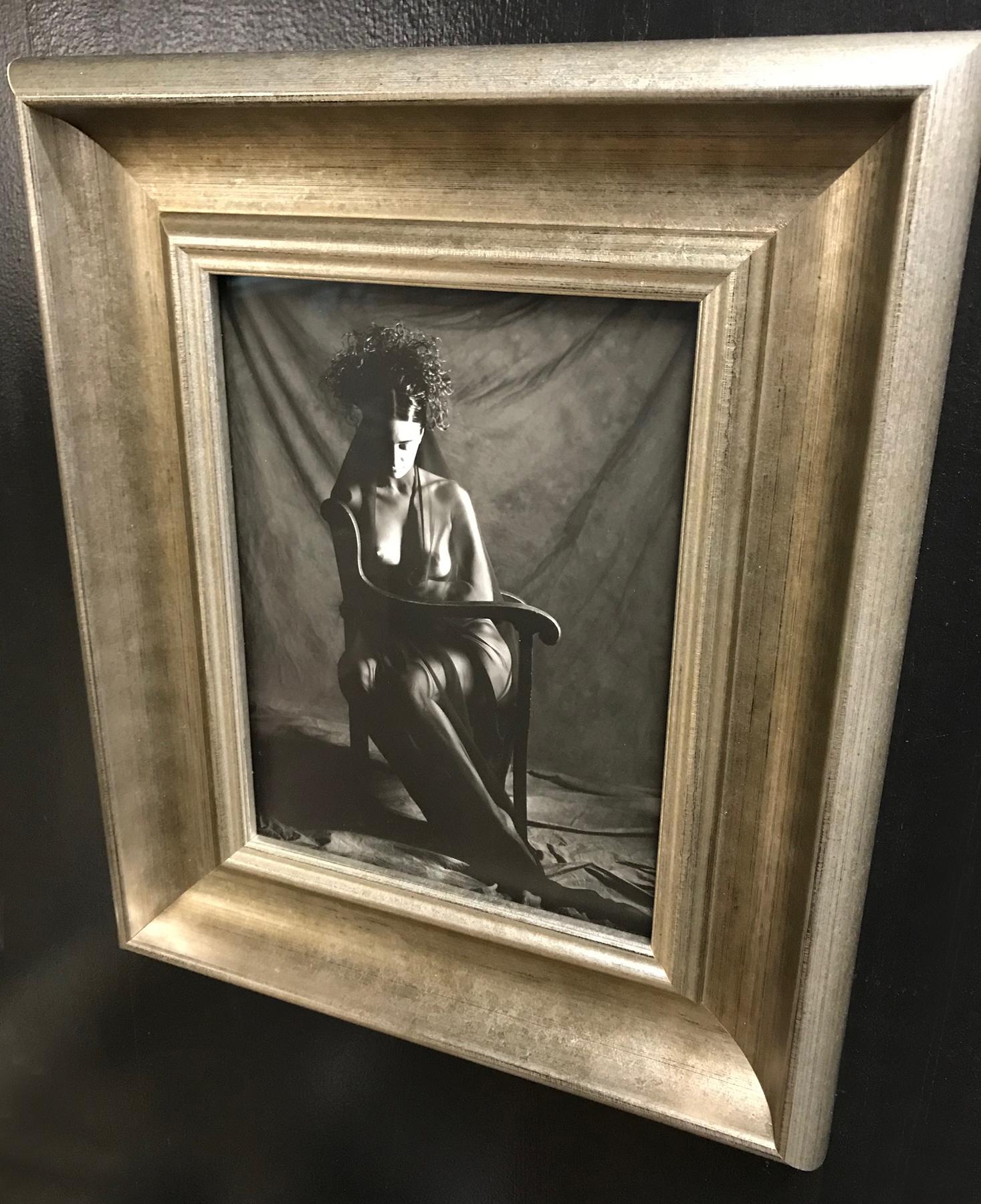 Somber Woman, Nude Female, Seated and Veiled, Black and White Photograph 4