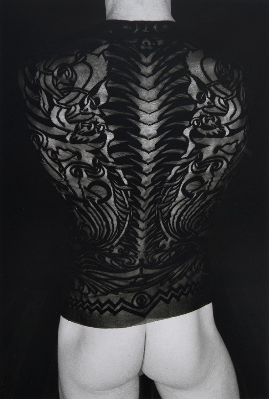 Doug Birkenheuer Nude Photograph - Untitled 1997 - Erotic Nude Photo with Figure in Jean Paul Gauthier Tattoo Shirt