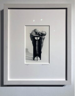 Untitled (Brian on Console Table) - Contorted Nude, Black and White Photograph