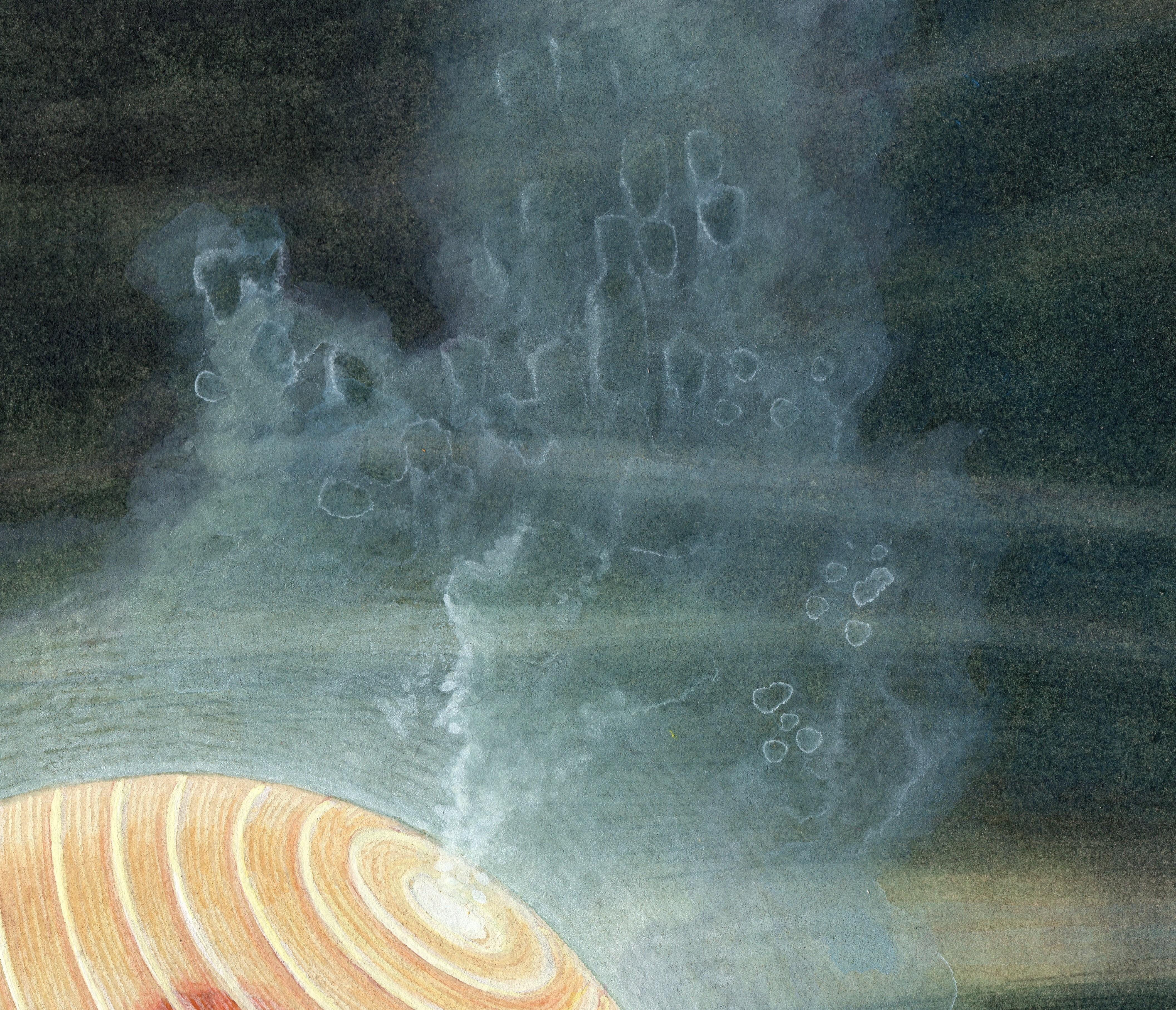 Steam - Nasturtium-Blume in einer Papierlaterne auf dem Weg nach vorne, Aquarell (Zeitgenössisch), Art, von Christina Haglid