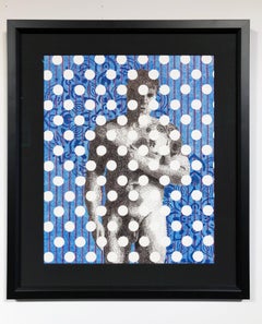 David, Male Nude with Filigree Wallpaper Background & Polka Dot Foreground