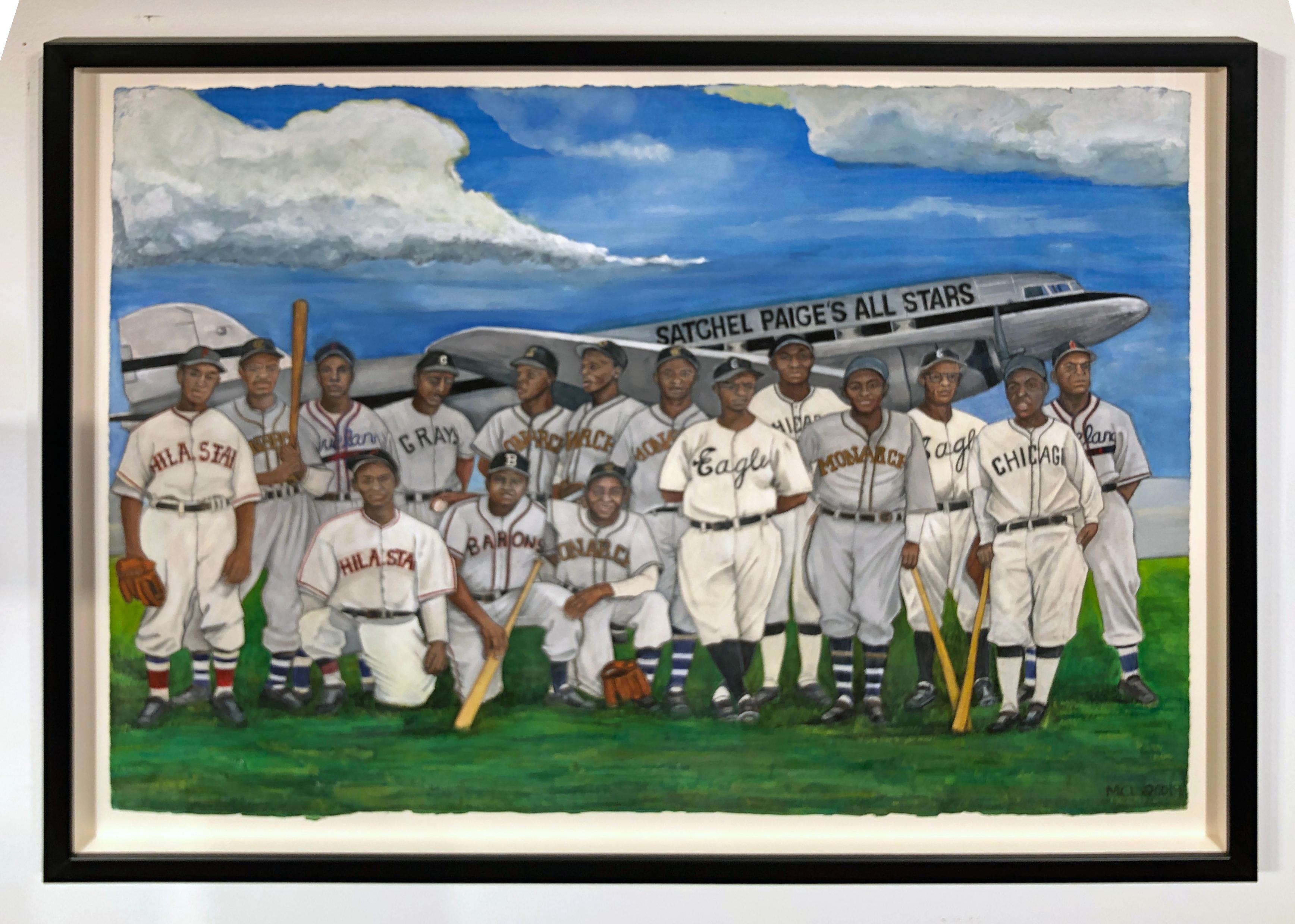 Satchel Page's All Stars from 1946 Baseball Team, Original Watercolor on Paper - Art by Margie Lawrence