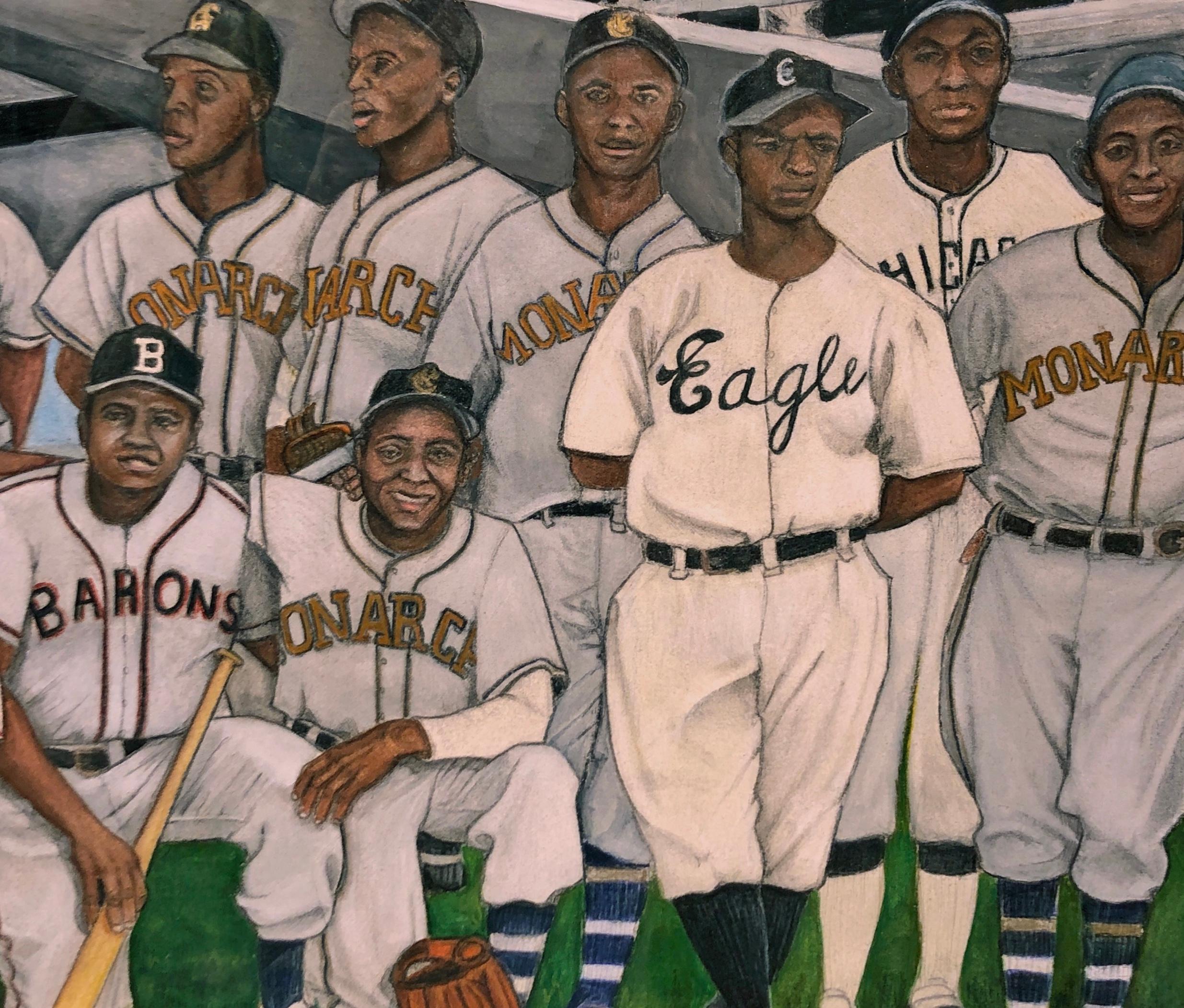 Satchel Page's All Stars from 1946 Baseball Team, Original Watercolor on Paper - Contemporary Art by Margie Lawrence