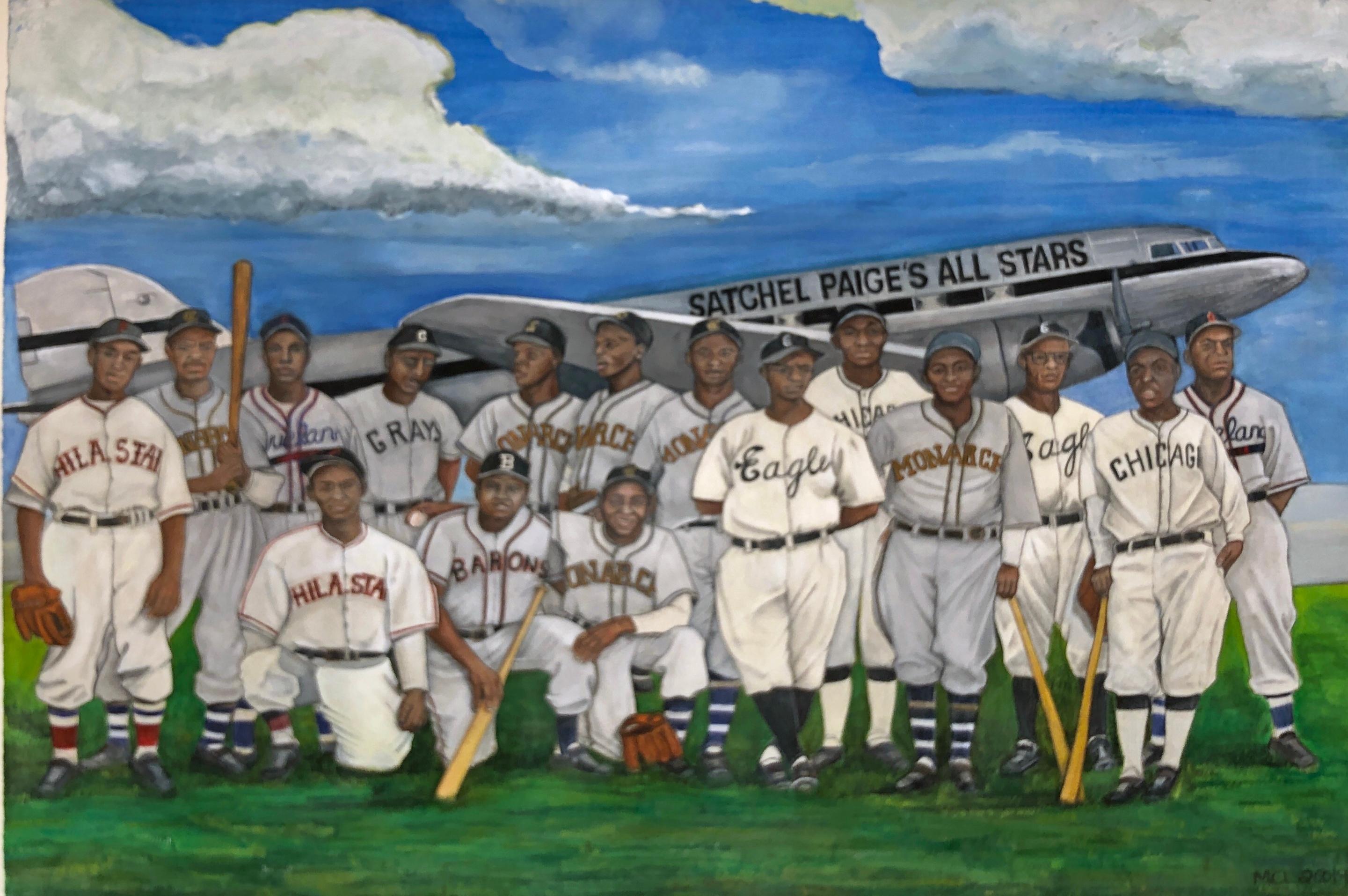 Margie Lawrence Figurative Art - Satchel Page's All Stars from 1946 Baseball Team, Original Watercolor on Paper
