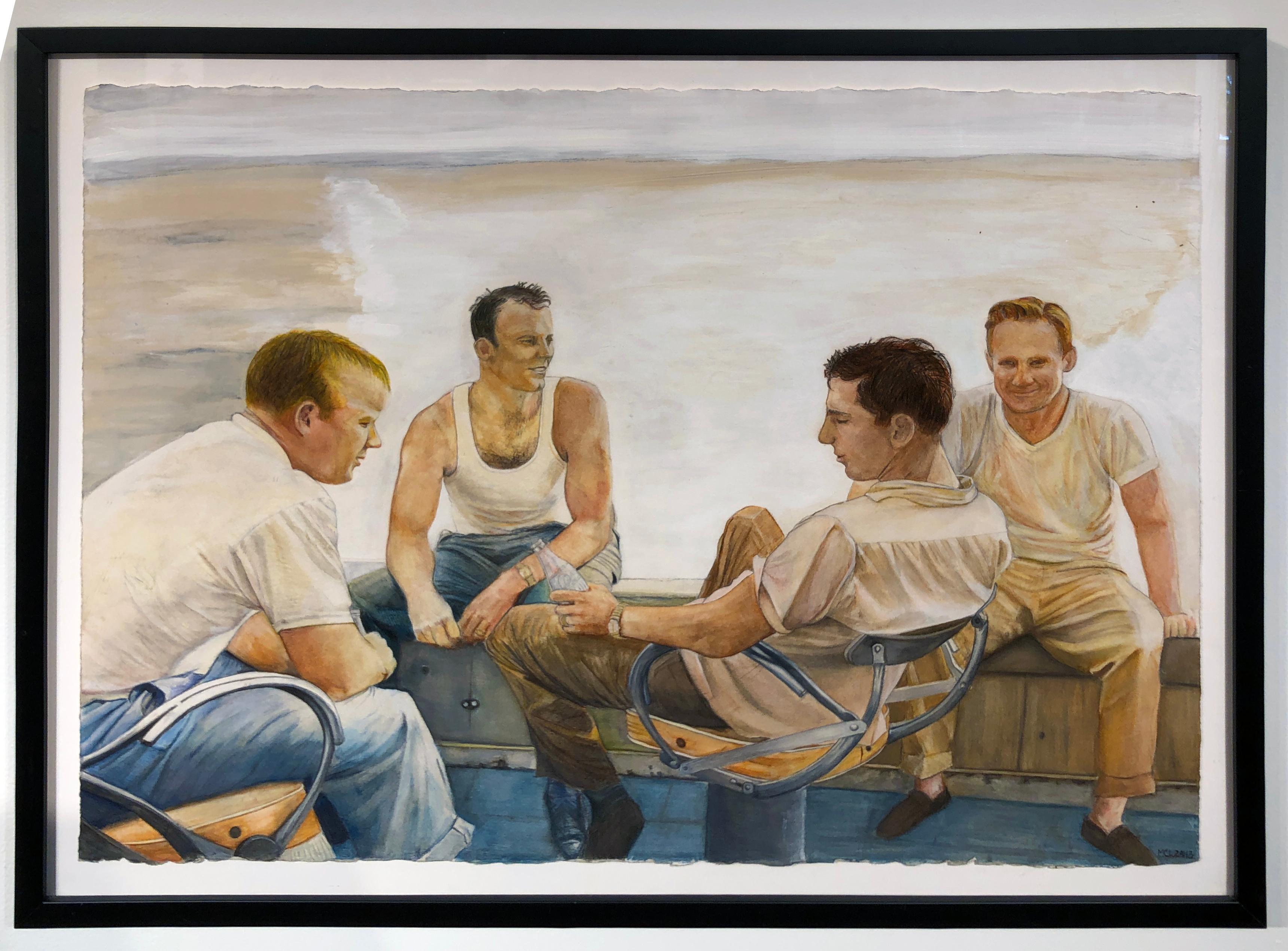 Yankees Spring Training 1957 - Baseball Greats, Mantle, Grimm, Martin, Ford - Painting by Margie Lawrence