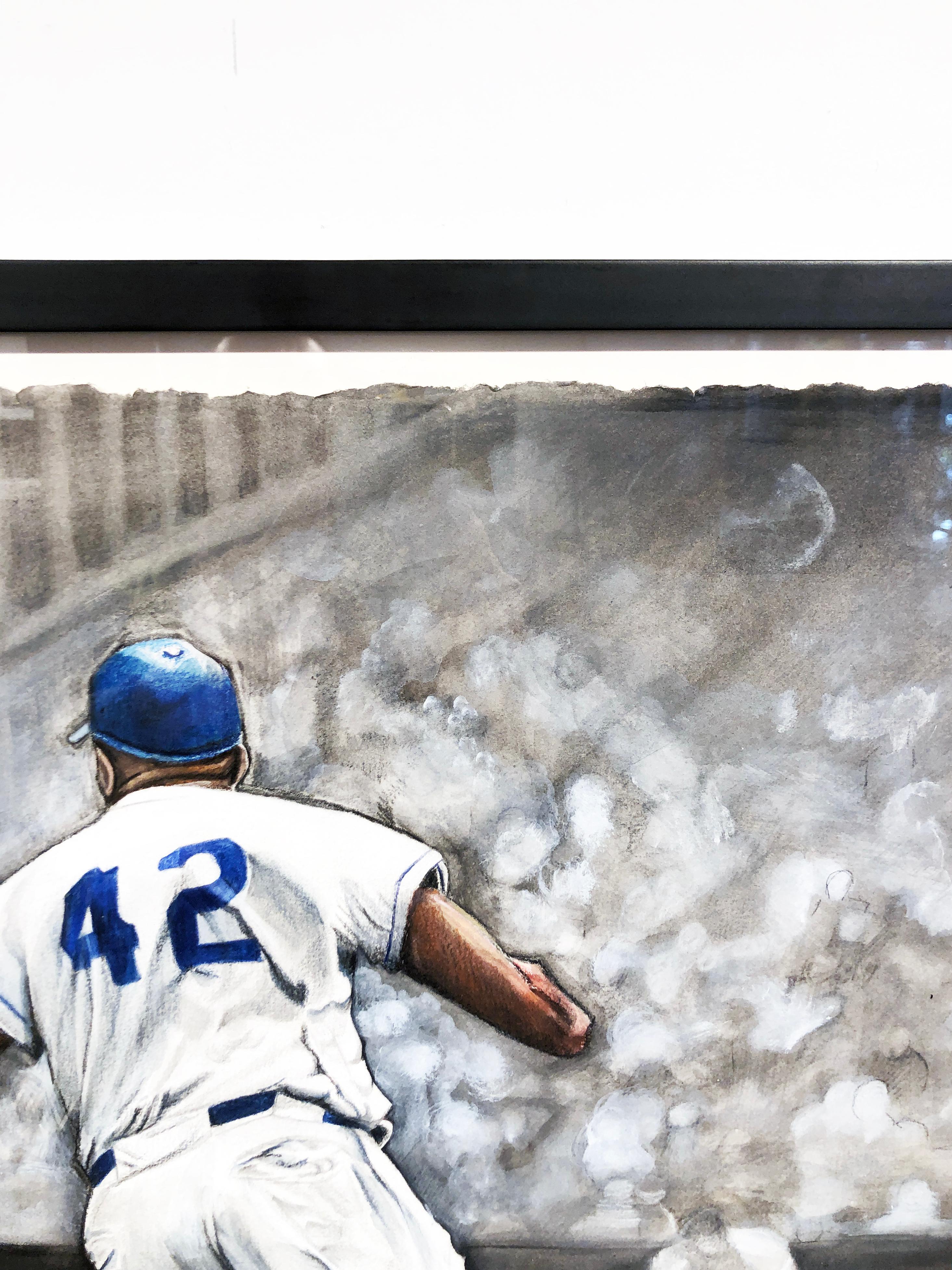Jackie Robinson Rounding Second, Brooklyn Dodger's Famous Second Baseman, No. 42 1