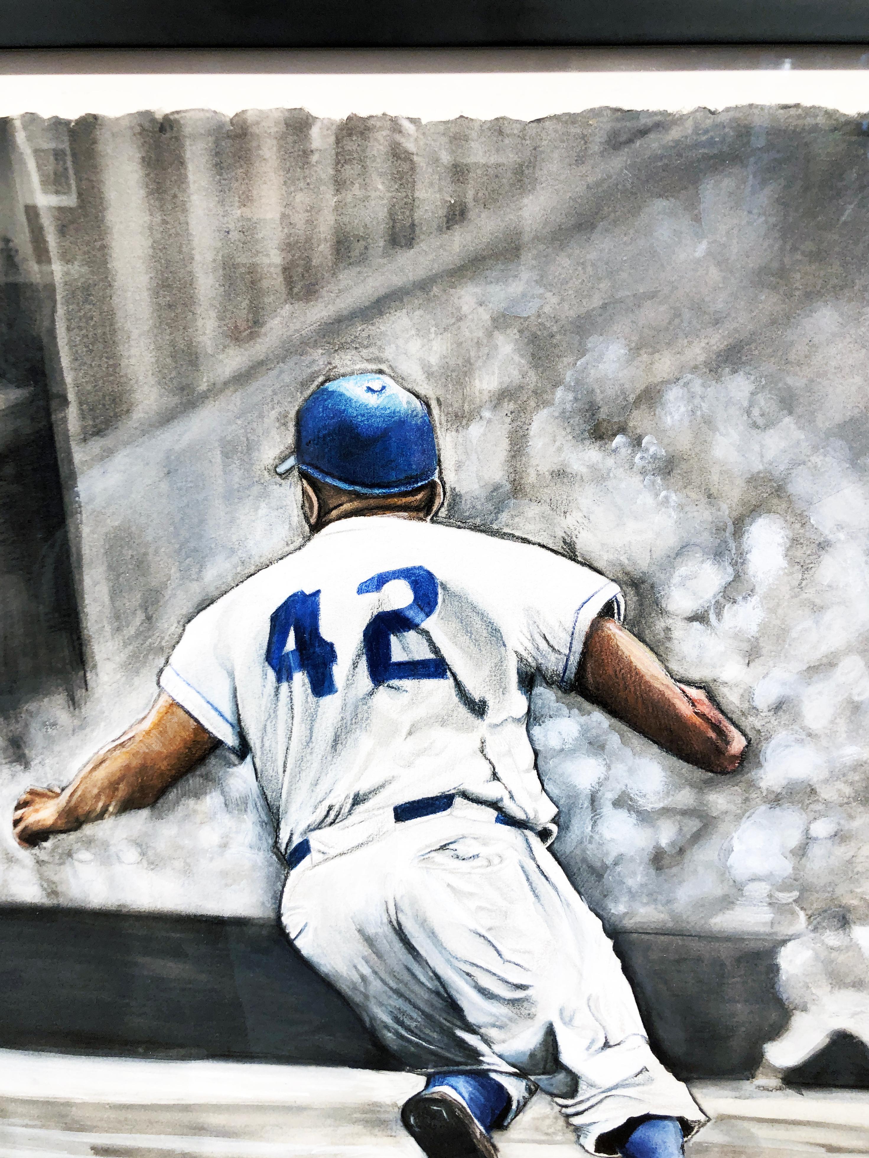 Jackie Robinson Rounding Second, Brooklyn Dodger's Famous Second Baseman, No. 42 2