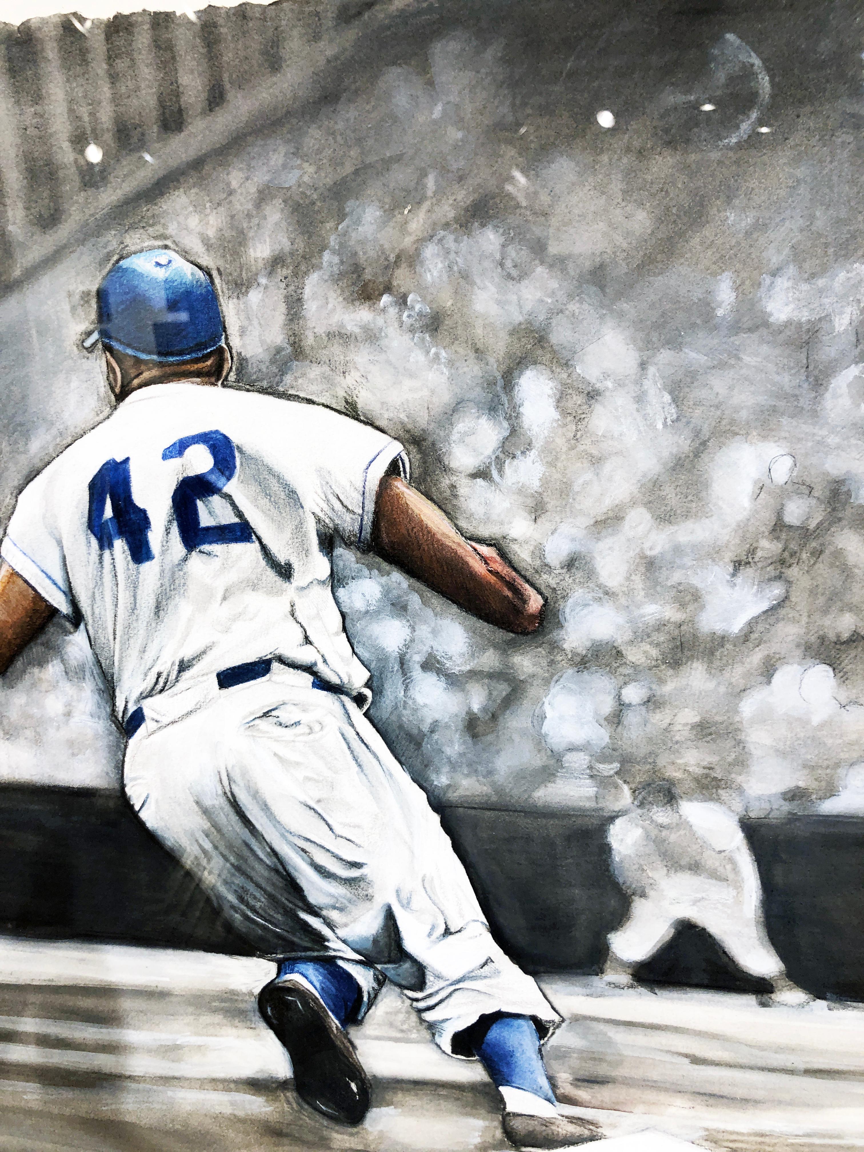 Jackie Robinson Rounding Second, Brooklyn Dodger's Famous Second Baseman, No. 42 7
