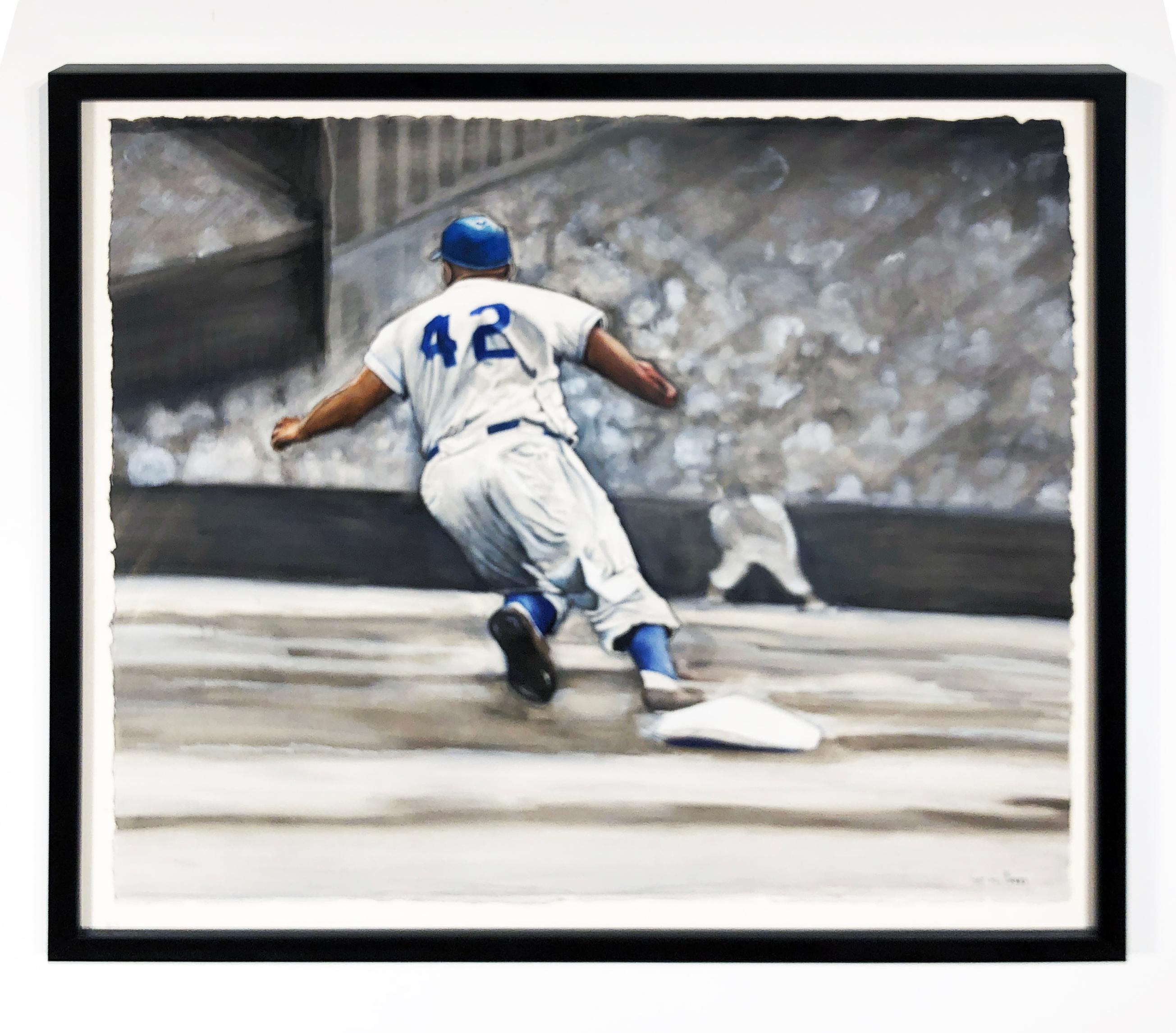 Jackie Robinson Rounding Second, Brooklyn Dodger's Famous Second Baseman, No. 42 12