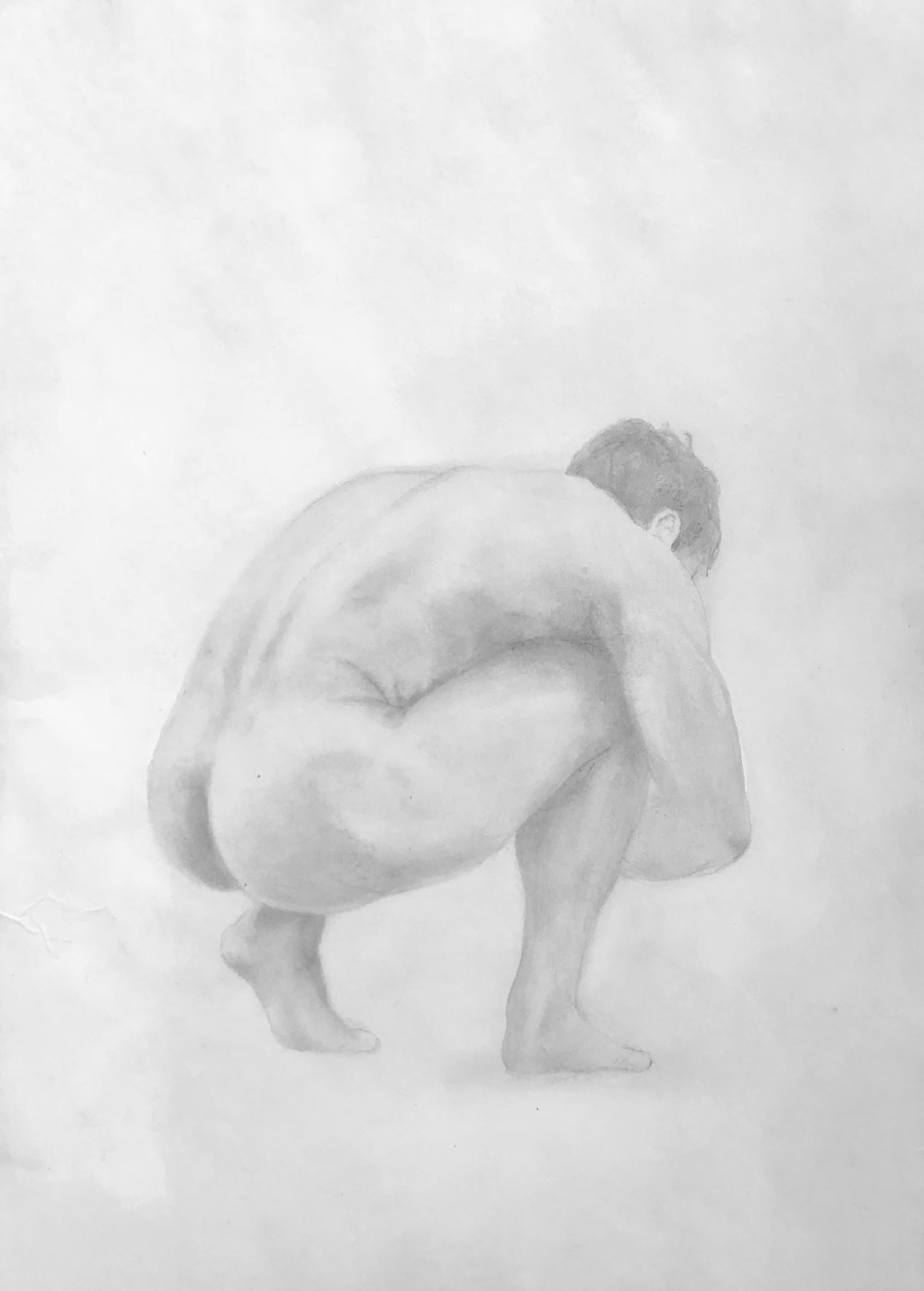The Body is a Shelter - Muscular Male Nude, Graphite Drawing on Paper - Art by Rick Sindt