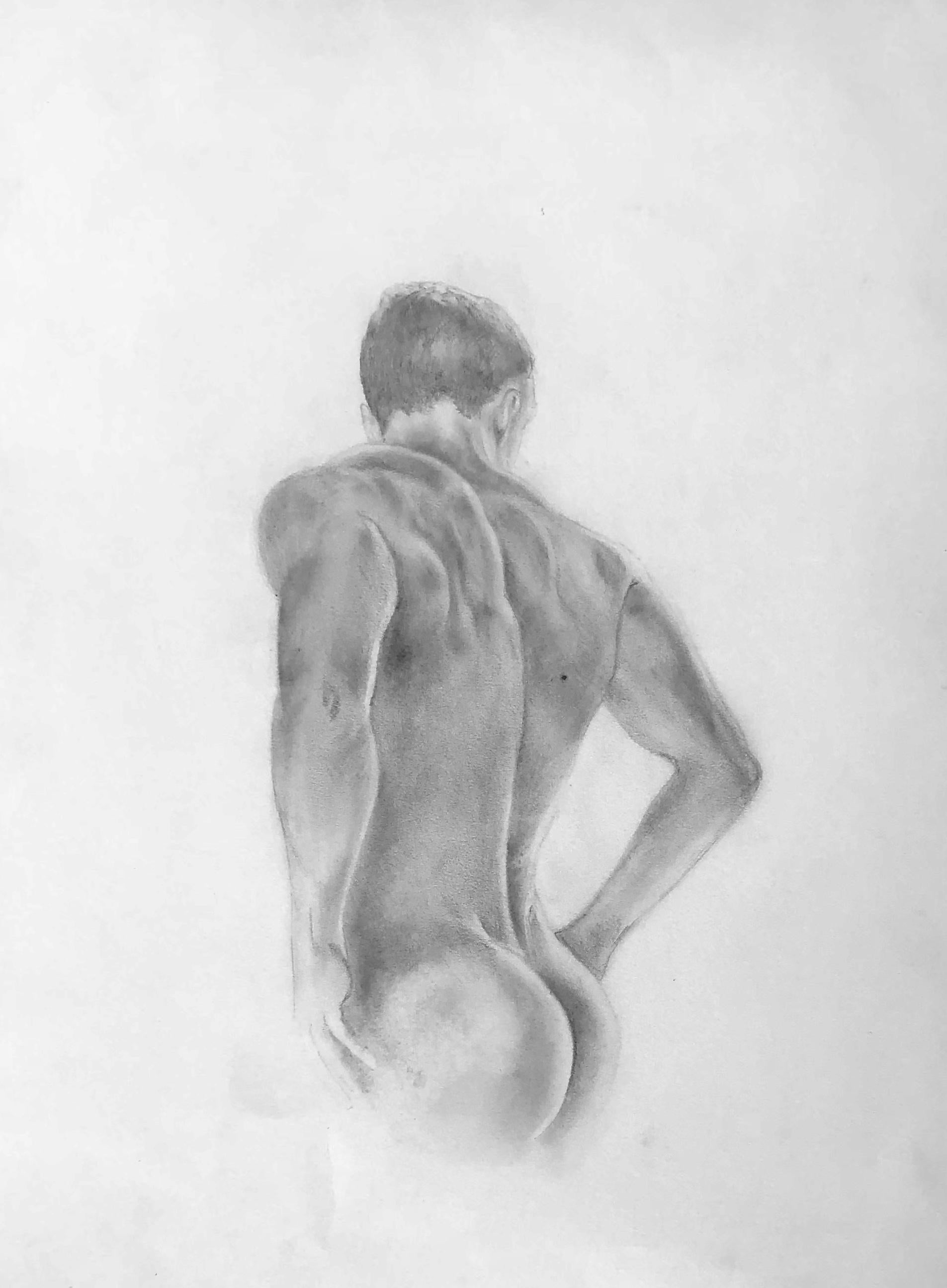 The Body is a Beacon - Muscular Male Nude, Graphite Drawing on Paper, Framed 3