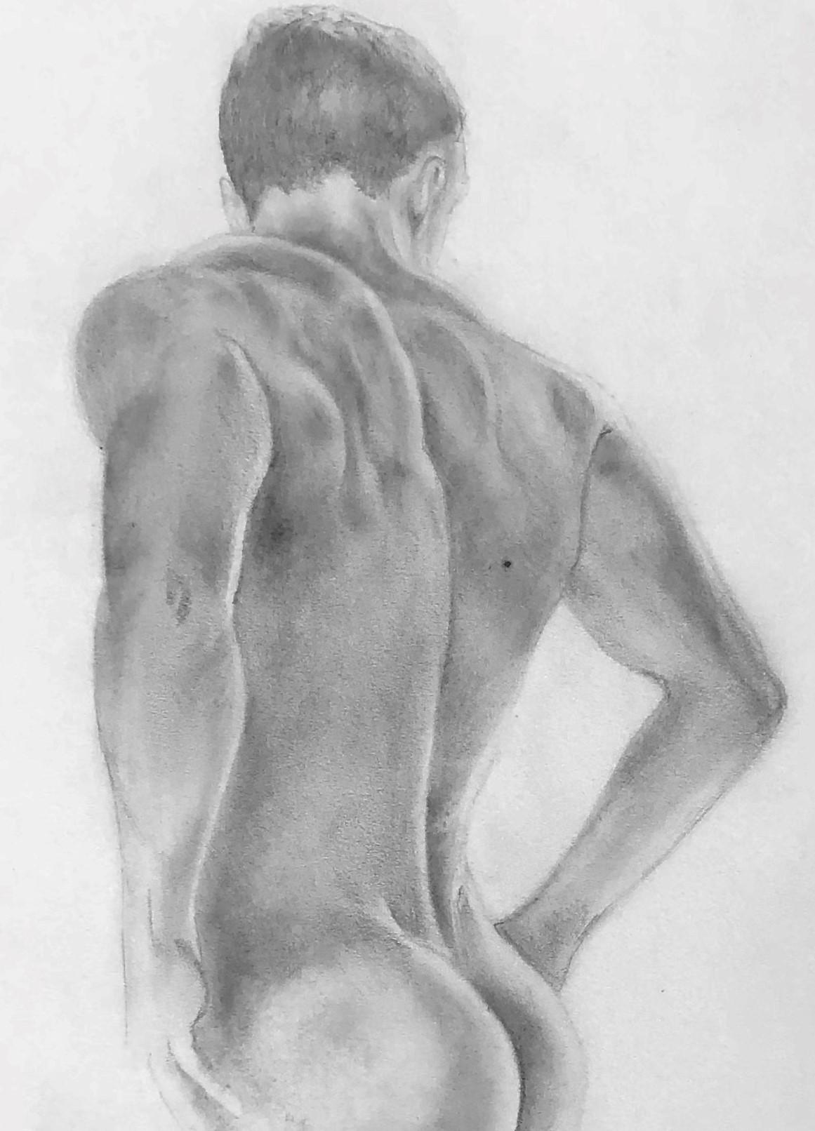 The Body is a Beacon - Muscular Male Nude, Graphite Drawing on Paper, Framed 1