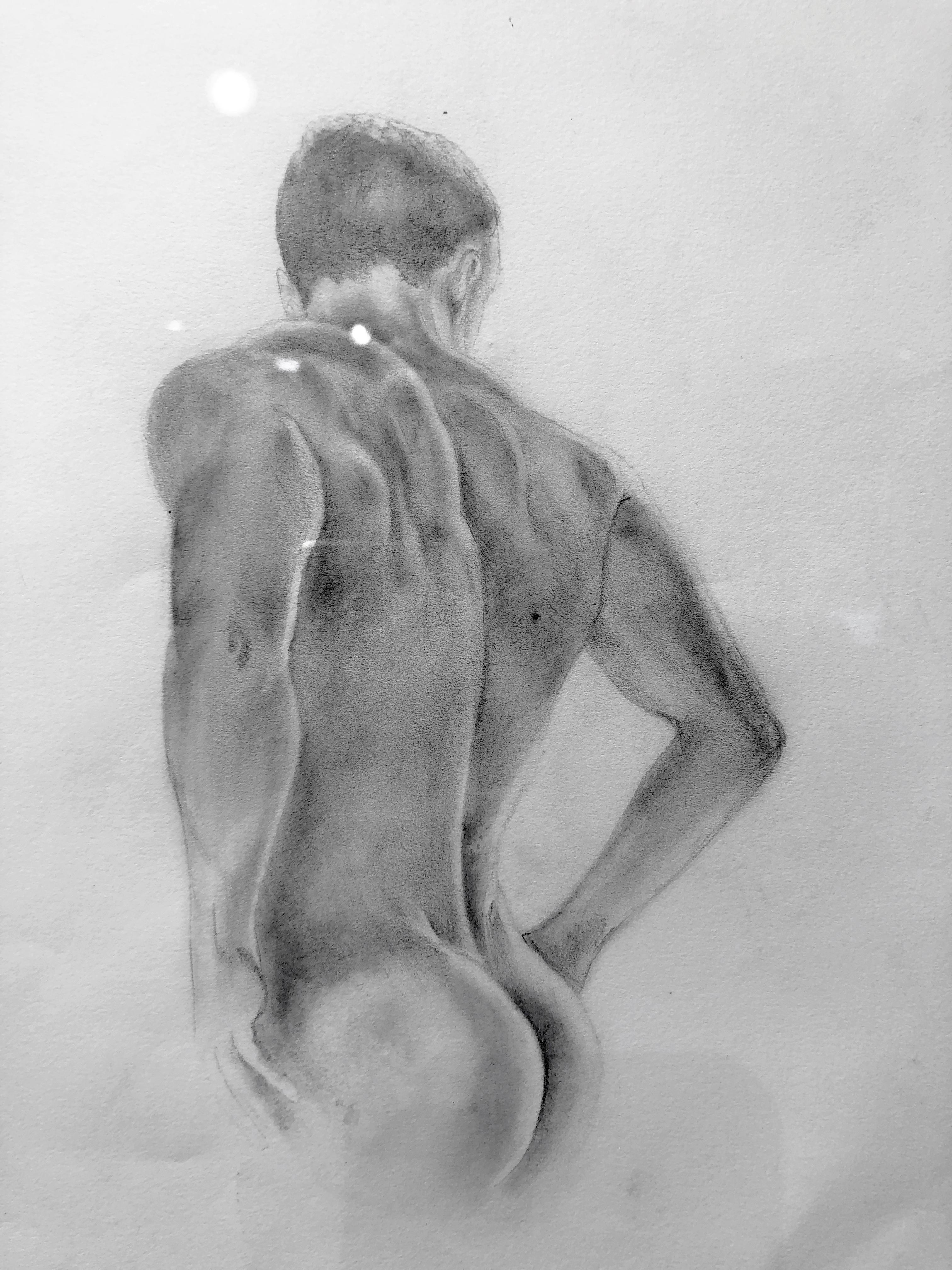 The Body is a Beacon - Muscular Male Nude, Graphite Drawing on Paper, Framed 2