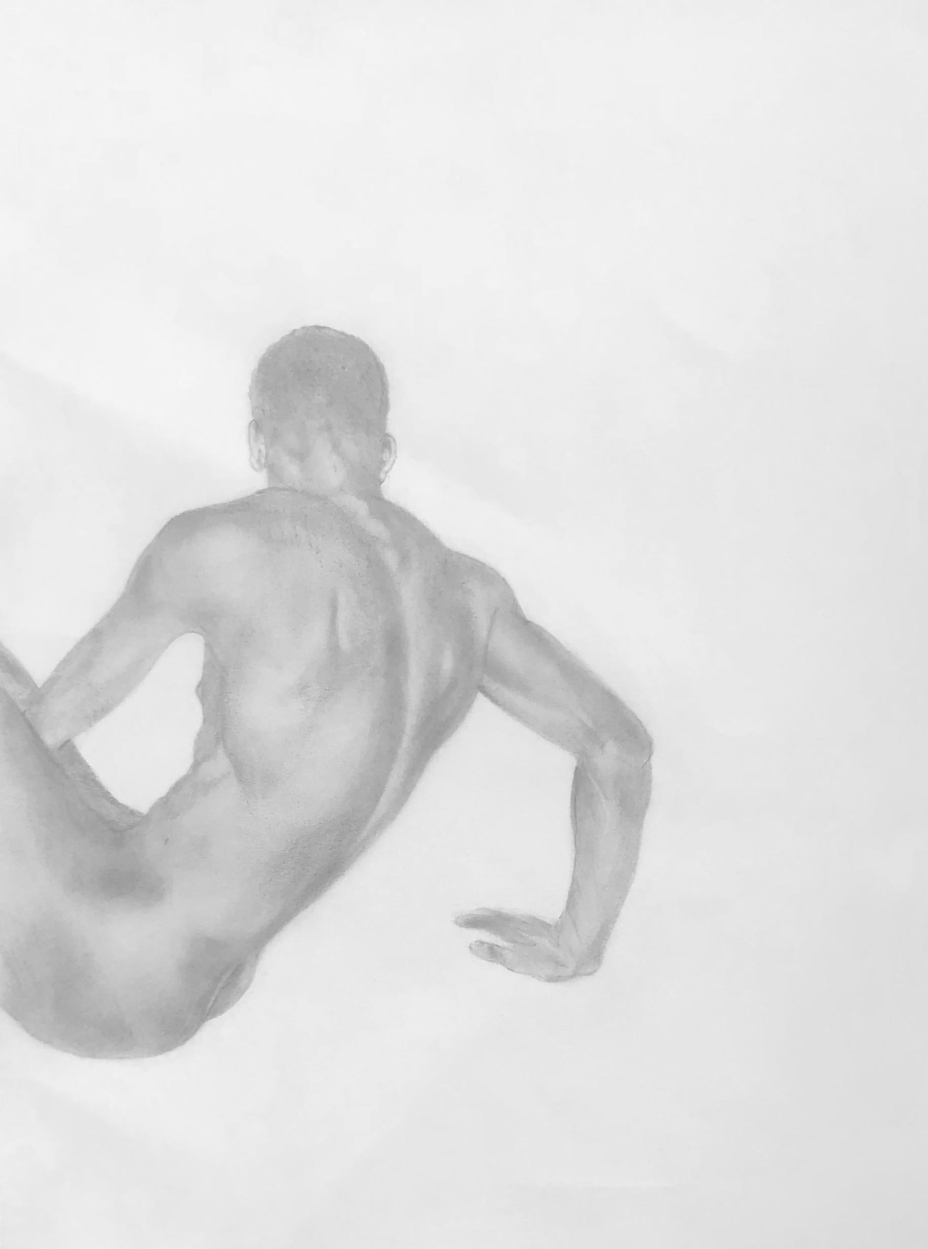 The Body is a History - Muscular Male Nude, Graphite Drawing on Paper - Art by Rick Sindt