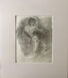 Dancer II - Male Nude in Dance Pose, Graphite Drawing on Paper, Matted