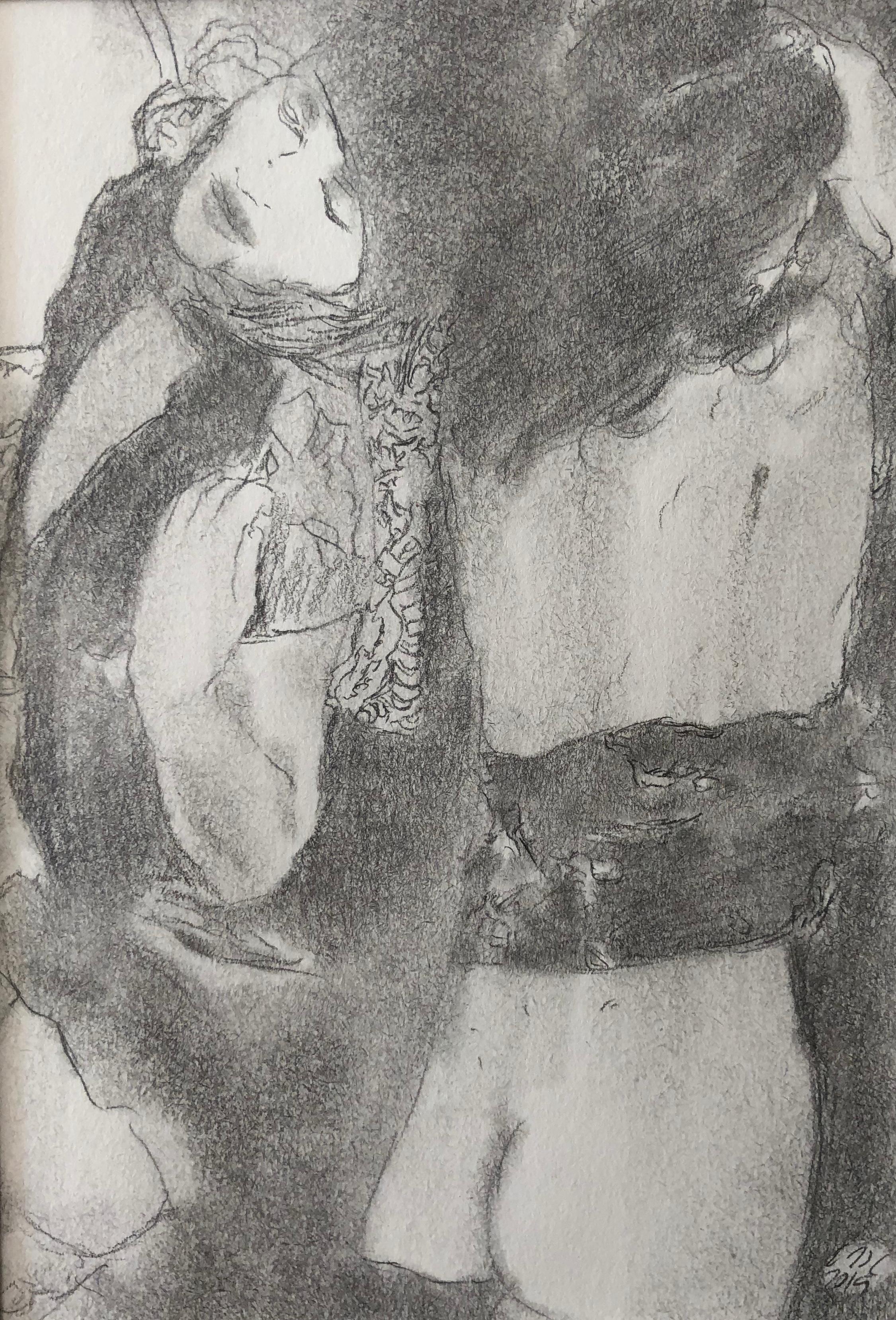 Eduardo Alvarado Figurative Art - Metamorphosis, Two Female Nudes, Graphite Drawing on Paper, Matted
