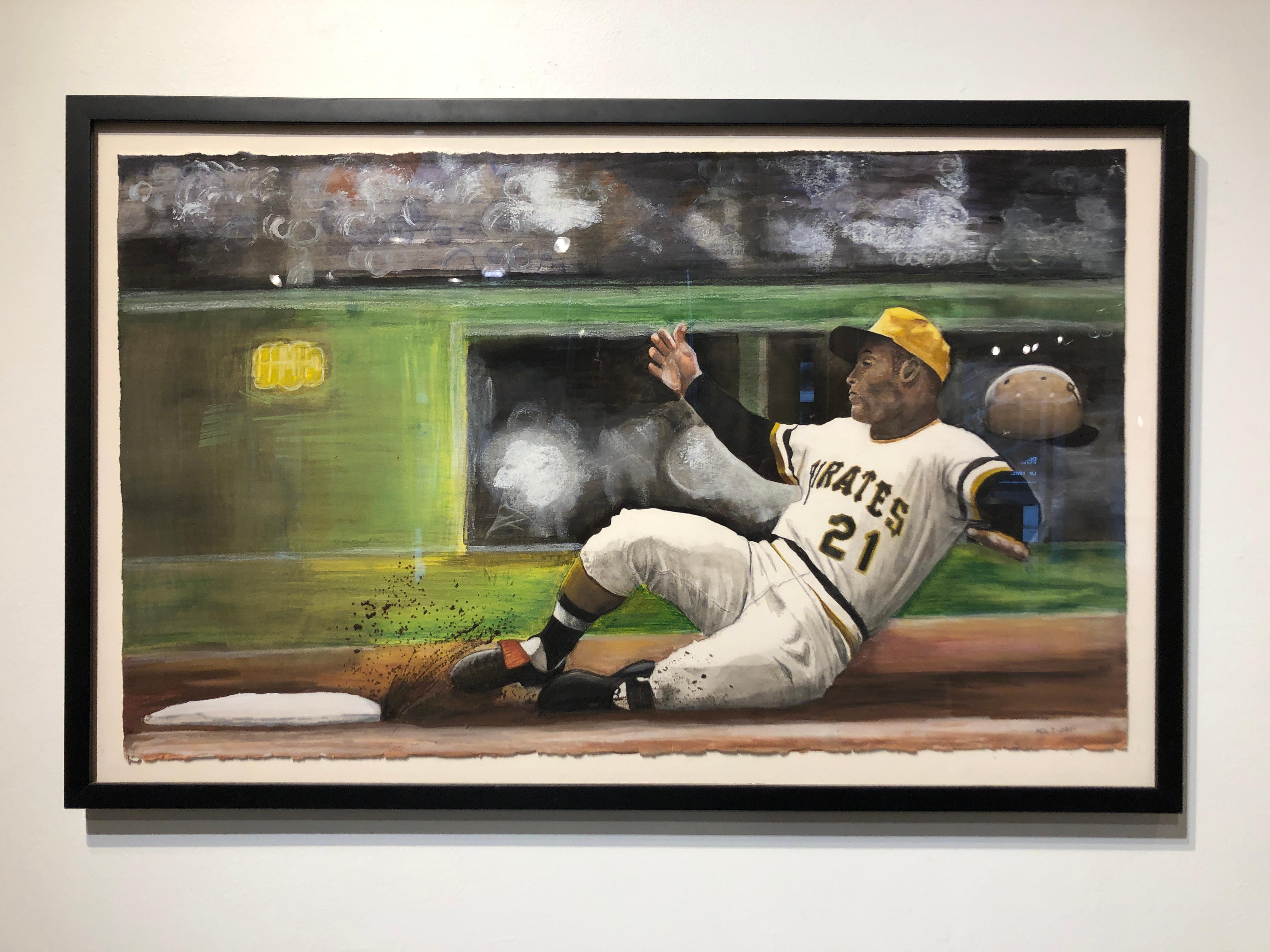 Roberto Clemente - Original Watercolor Baseball Painting on Paper - Art by Margie Lawrence