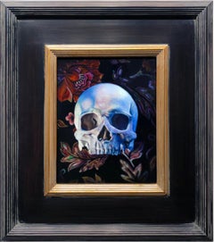 Vanitas II - Peinture à l'huile originale d'un crâne humain dans le style néerlandais du 17ème siècle