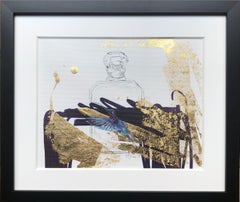The Gift - Abstract Gold and Black Still Life,  Hummingbird and Perfume Bottle