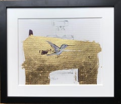 The Gift - Abstract Gold and Black Still Life,  Hummingbird and Perfume Bottle