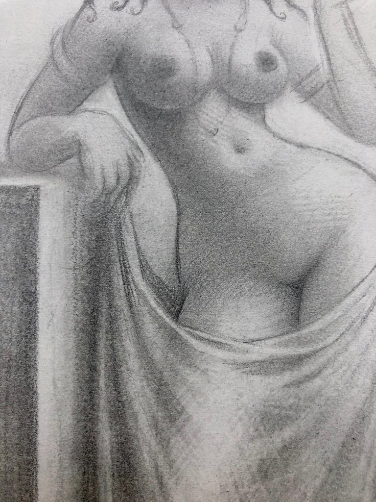 Maid of Agora - Nude Female Figure, Highly Detailed Pencil Drawing, Framed - Art by Oliver Hazard