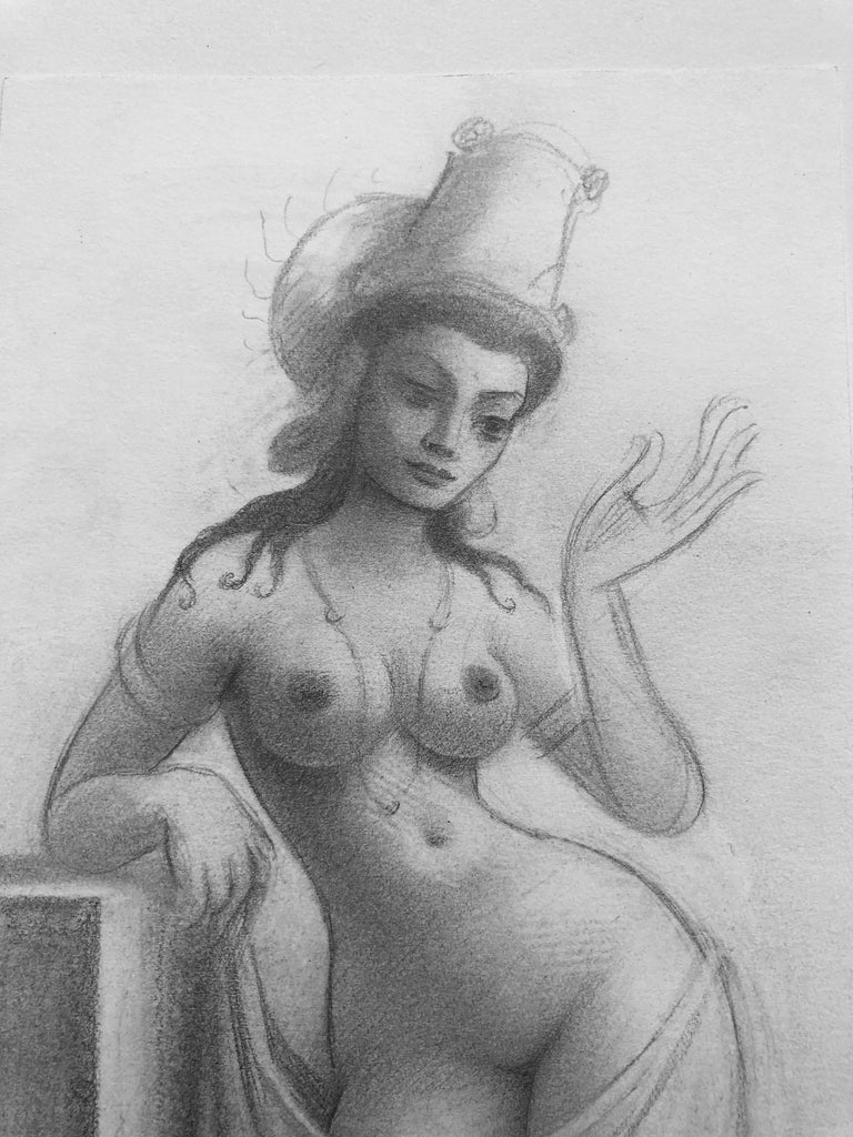 Maid of Agora - Nude Female Figure, Highly Detailed Pencil Drawing, Framed - Contemporary Art by Oliver Hazard