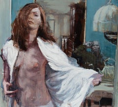 Shivers of the Deep Dead - Cinema Inspired Oil Painting with Woman Undressing