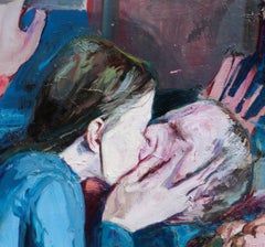 Eyes of Shivers - Cinema Inspired Oil Painting w/ Couple Embracing and a Dog
