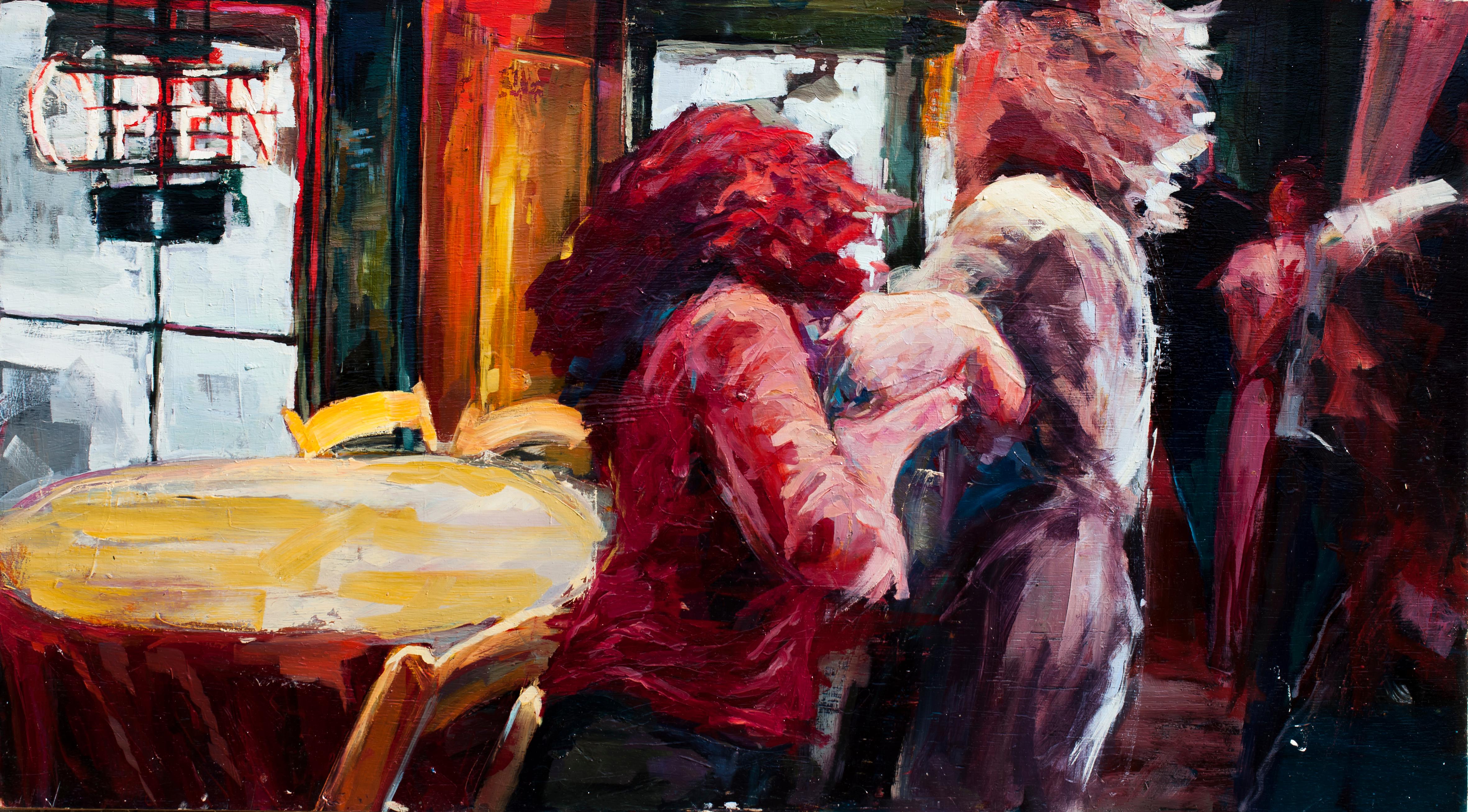 Georgia Hinaris Interior Painting - Terror Carrie - Cinema Inspired Oil Painting, Two Women Inside a Café 